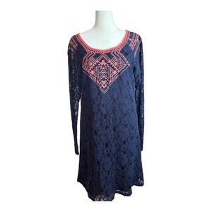 Flying Tomato Navy & Coral Lace Boho Festival Dress Large